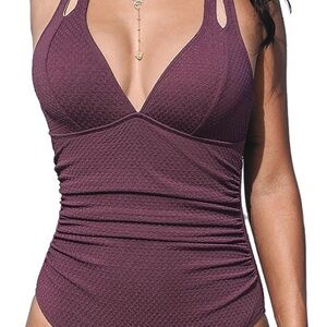 Cupshe Deep Purple Textured One Piece Swimsuit